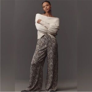 Maeve Leopard Print Wide Leg Elastic Waist Pants Size Large Neutral Viscose